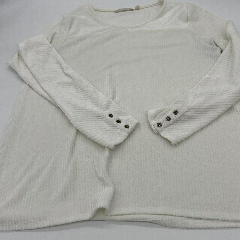 Soft Surroundings White Ribbed Fuzzy Sweater Long Sleeve Size Large